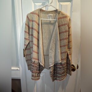 Billabong Womens Sweater Medium Beige Orange Stripe‎ Open Flowy Front Pockets